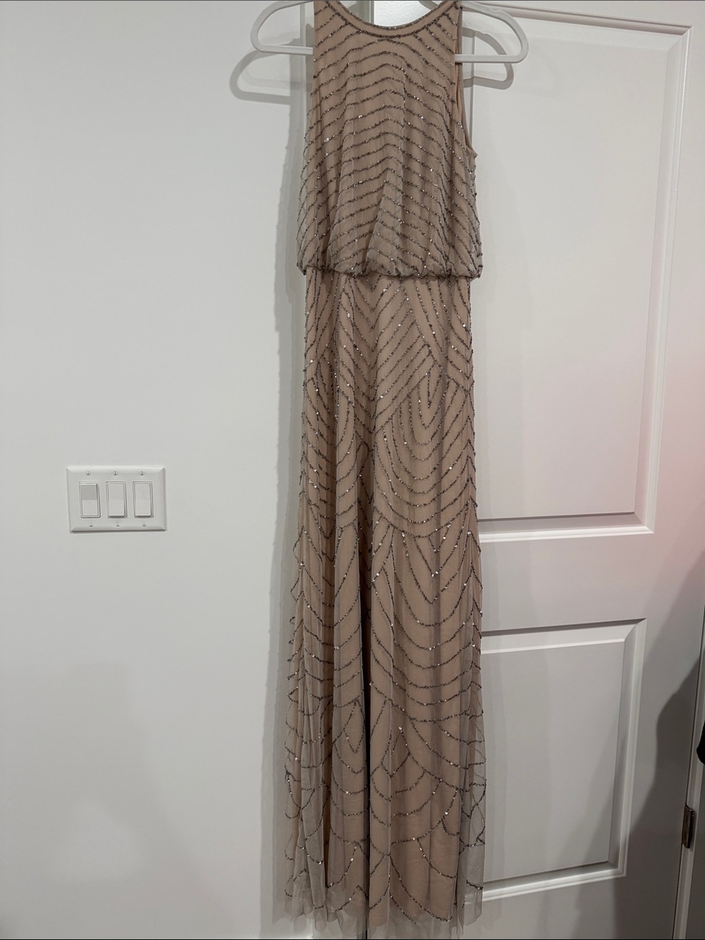 Elegant Beaded Taupe Evening Dress